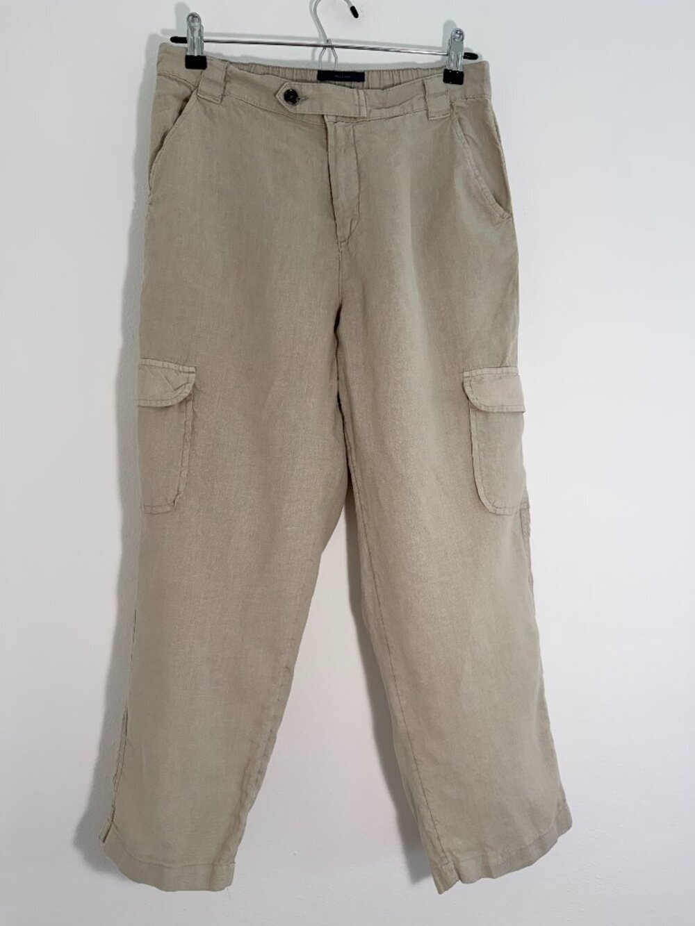 Rachel Rachel Roy Beige 100% Linen Cargo Wide Leg Pants Size M Coastal Grandma Q